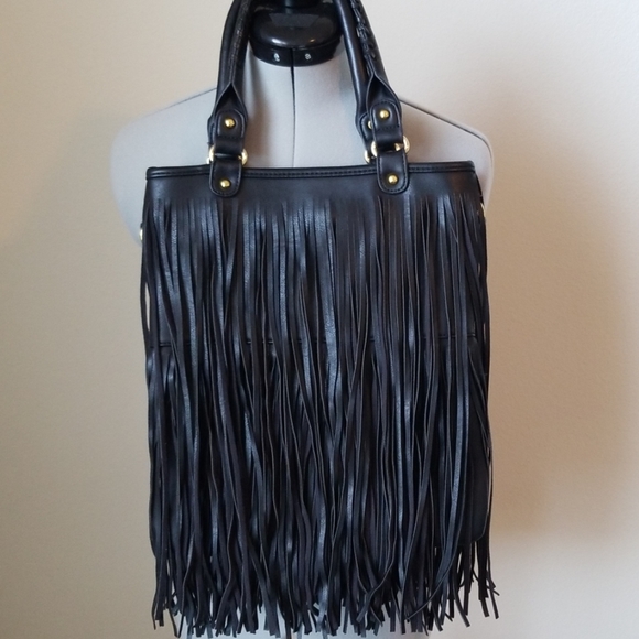 black leather fringe purses